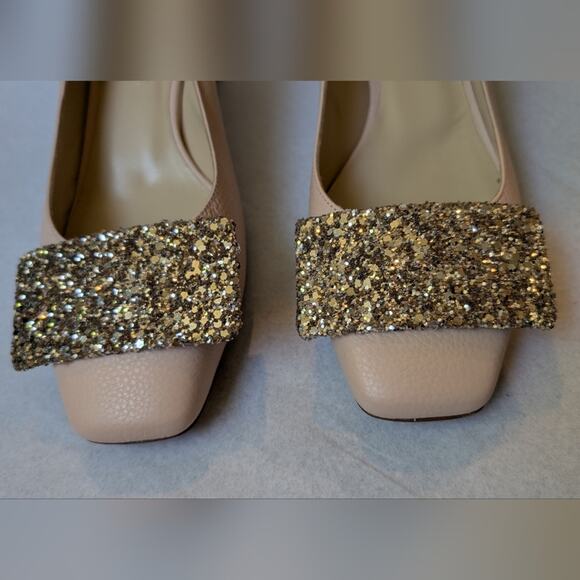 NWOT Bells & Becks The Sofia Square Toe Pump Blush Glitter Heels Sz 36 US 6 - Picture 2 of 8